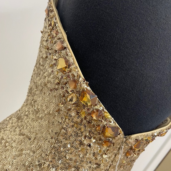 Val Stefani Moonlight Design Gold Sequin Strapless Gown Size 8 Prom Pageant NWT - Picture 4 of 13